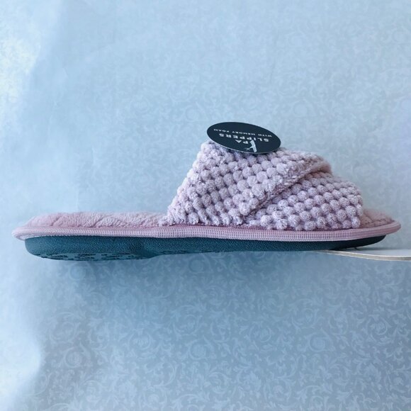 Laura Ashley Memory Foam Slide Faux  Fur Spa Slippers Pink Quilted - Picture 4 of 5